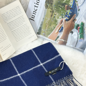 Alpaca Field Reversible Windowpane Scarf Navy Blue